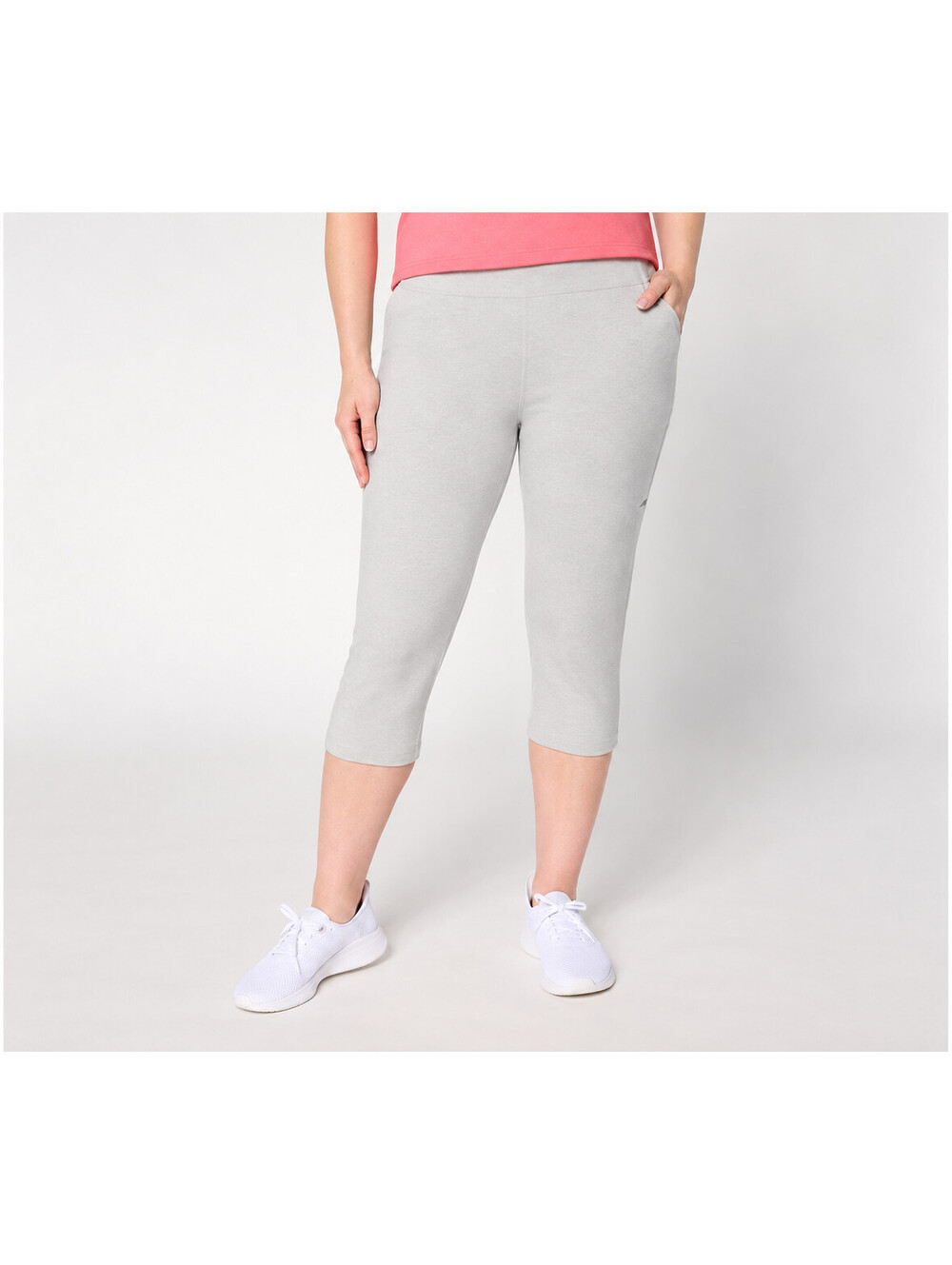 Denim & Co. Active French Terry Cargo Capri Pants Pearl Gray, Size X-Small